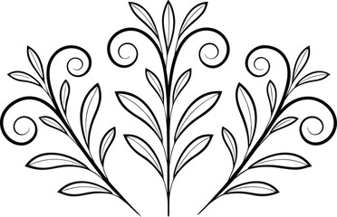 Obraz premium Elegant Floral Vector Design with Swirling Leaves and Branches in Black and White Minimalist Style for Graphic Design Projects