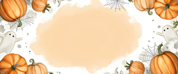 Festive halloween abstract background featuring pumpkins and playful ghosts creates whimsical