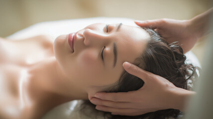 ヘッドスパを受ける女性