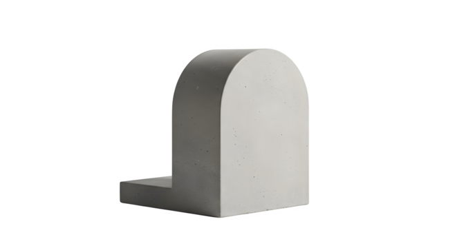 Gray concrete sculpture features soft, even light and grainy texture. Use it for product staging, branding, or architectural presentation.