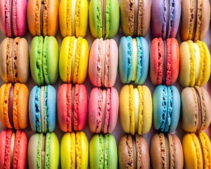 colorful macarons arranged in row