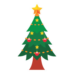 Decorated christmas tree icon. Vector