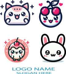 Kawaii logo icon vector white background .