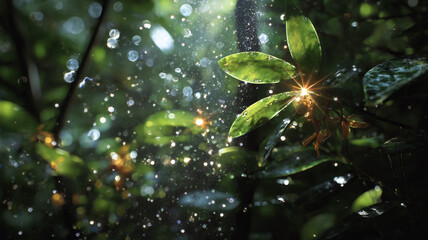 A macro nature landscape shot, capturing the intricate details of small plants, leaves, and ground textures up close.