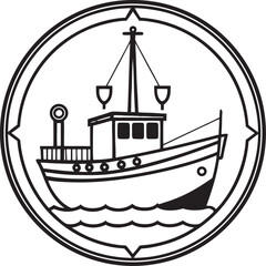 Fishing Boat Emblem with Compass Rose vessel ship