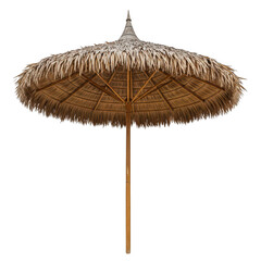 Thatch umbrella made of natural materials, providing shade and tropical aesthetic, isolated on transparent background