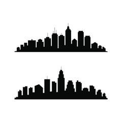Naklejka premium Two Black City Silhouettes Against White Background - Ideal for Design Projects, Business Presentations, and Creative Urban Concept Illustrations with Copy Space
