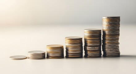 Ascending Coin Stacks Illustrate Financial Growth And Steady Investment Returns Over Time Showing Progressive Accumulation Of Wealth