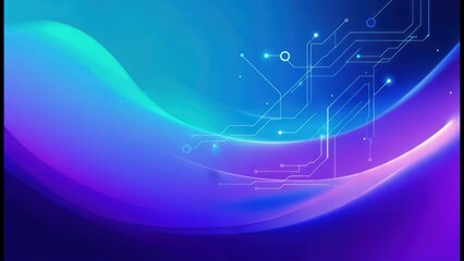 Flowing Digital Network: Luminous Circuitry on a Dynamic Blue and Purple Gradient