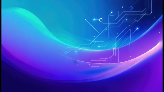 Flowing Digital Network: Luminous Circuitry on a Dynamic Blue and Purple Gradient