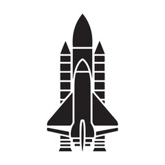 Black spacecraft and rocket icons shuttle travel illustration. Vector black silhouette. with white background.