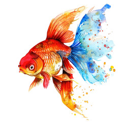 Fototapeta premium Colorful goldfish art, aquatic theme, vibrant fins, splash background, aquarium design