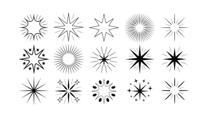 Set of Black and White Bursting Star Shapes: A Collection of Line Art Designs for Graphic Elements and Decoration
