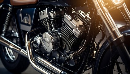Fototapeta premium Close-up of a gleaming, vintage-style motorcycle engine
