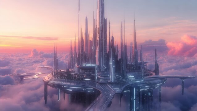 Futuristic city in the clouds