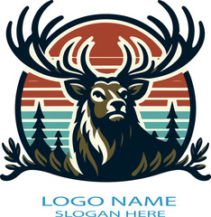 Retro Bull Elk Wilderness logo icon vector white background .