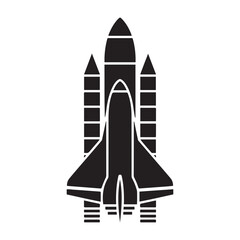 Black spacecraft and rocket icons shuttle travel illustration. Vector black silhouette. with white background.
