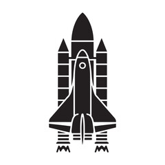 Fototapeta premium Black spacecraft and rocket icons shuttle travel illustration. Vector black silhouette. with white background.