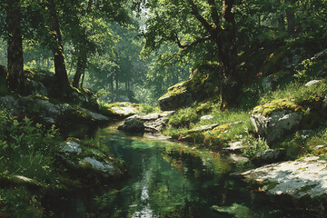 A natural forest background with rich textures and deep green colors, perfect for tranquil imagery.