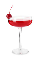 Tasty cherry cocktail in glass isolated on white