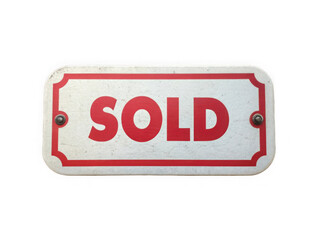 A vintage white and red sign with the word sold prominently displayed isolated on transparent background