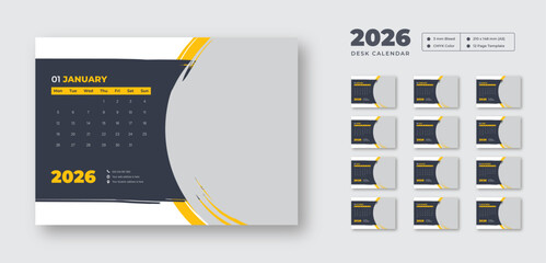 Desk calendar design template 2026 | New Year 2026 table calendar | Monthly planner in corporate and business style | 12 months included
