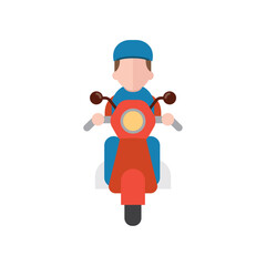 Delivery man on red scooter. Vector