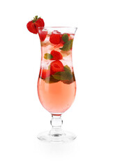 Refreshing strawberry cocktail with mint in glass isolated on white