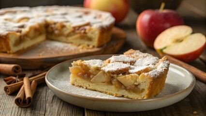 Szarlotka, the traditional Polish apple pie served in generous slices revealing a tender apple filling spiced with cinnamon beneath a golden crumbly crust