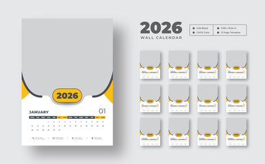 2026 wall calendar template | Clean 12-page monthly planner in vector format | Editable and printable wall design for scheduling