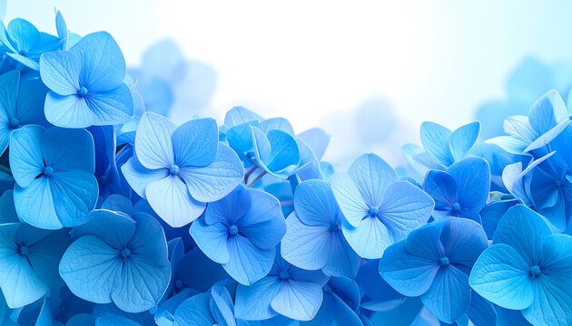 Vibrant blue hydrangea blossoms close-up