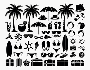 Naklejka premium Summer Island Life Icon Silhouette Collection Vector Template Illustration