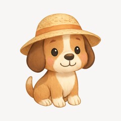 Fototapeta premium Cute puppy wearing straw hat.