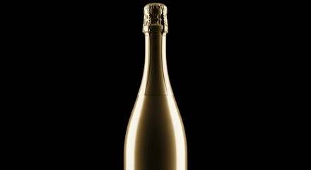 Elegant golden sparkling wine bottle, perfect for New Year's, weddings, and celebrations, on a black background.