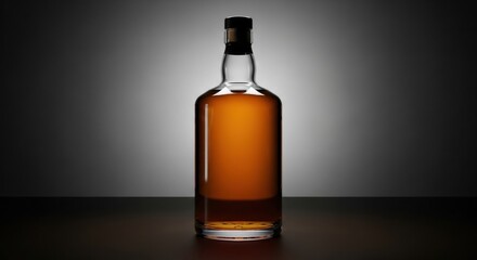 A classic unlabeled bottle of whiskey or bourbon with dramatic spotlighting on a dark, moody background.