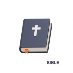 Fototapeta premium A closed dark blue bible with a white cross on the cover