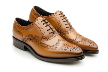 Fototapeta premium Classic tan leather wingtip brogue oxford dress shoes for men