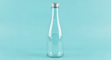 A simple, clear glass bottle for water or other beverages, presented as a sustainable lifestyle mockup.