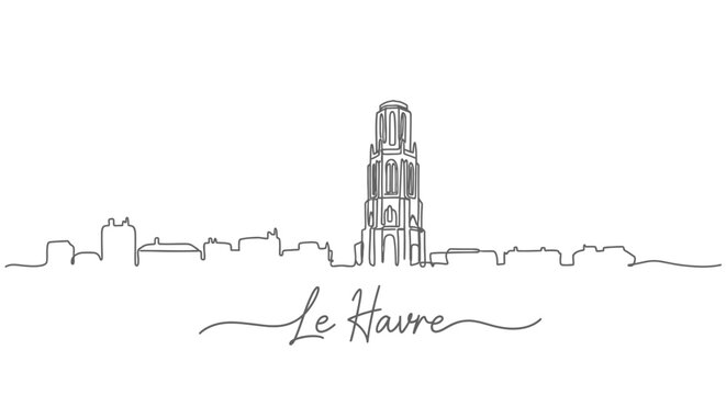 Le Havre Skyline Single Line Art.