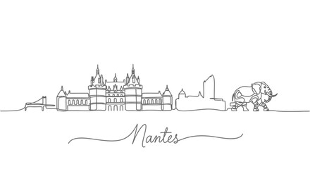 Nantes Skyline France Landmark with Single Line Art.