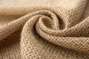 Natural Burlap Fabric Close-Up Showing Texture and Weave Patterns
