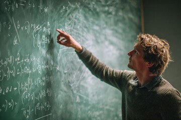 Man Writing Mathematical Equations on Chalkboard