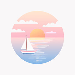 Sailboats on the water, mountains, sunset,a wave beats on a sandy shore, clouds float in the sky.high-quality vector illustration.
1