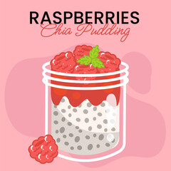 Raspberries Chia Pudding Tasty Healthy Dessert Illustration