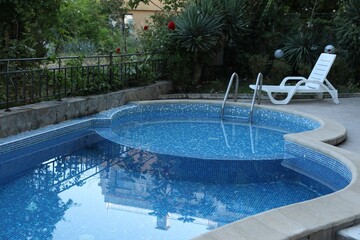 Outdoor swimming pool and different green plants