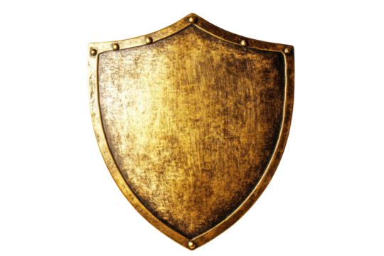 Ancient golden knight s shield isolated on transparent background. Round gold shield isolated on a white background. - Powered by Adobe
