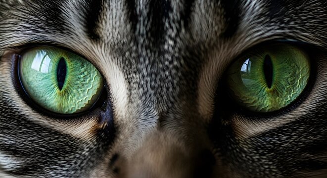 Close-up of Cat's Bright Green Eyes (AI Generated)