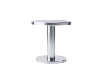 Modern silver pedestal table isolated on transparent background. Pedestal stand designed for product display featuring a sleek and modern metallic finish isolated on white background.