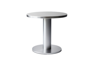 Modern silver pedestal table isolated on transparent background. Pedestal stand designed for product display featuring a sleek and modern metallic finish isolated on white background.