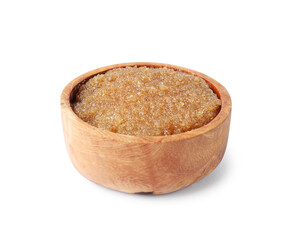 Natural body scrub in wooden bowl isolated on white